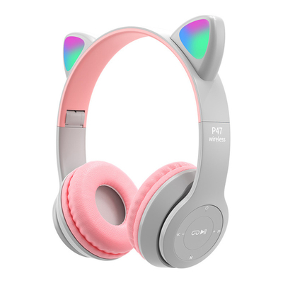 10m Colorful Led Card Lights Headband Earphone Kids Gift Foldable Cat Ear Headphones With Microphone Tf