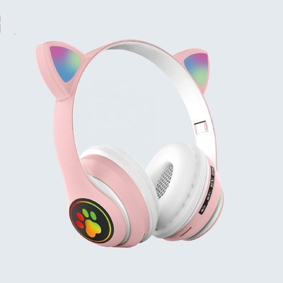 2021 Hot Selling Cute Pink Headband STN28 Big Lovely LED Cat Ear Headphones Wireless Battery For Kids Girls As Gift Wireless BT Headset