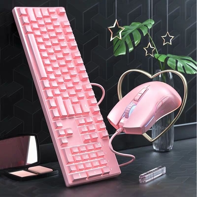 General Gamer MOTOSPEED New Design Custom Logo OEM Pink Mechanical Keyboard Mouse Combo With Earphone (Extra Headset Optional)